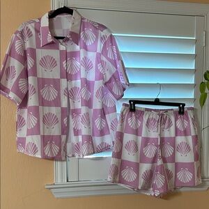 Pink and White Shell Print Cabana Set